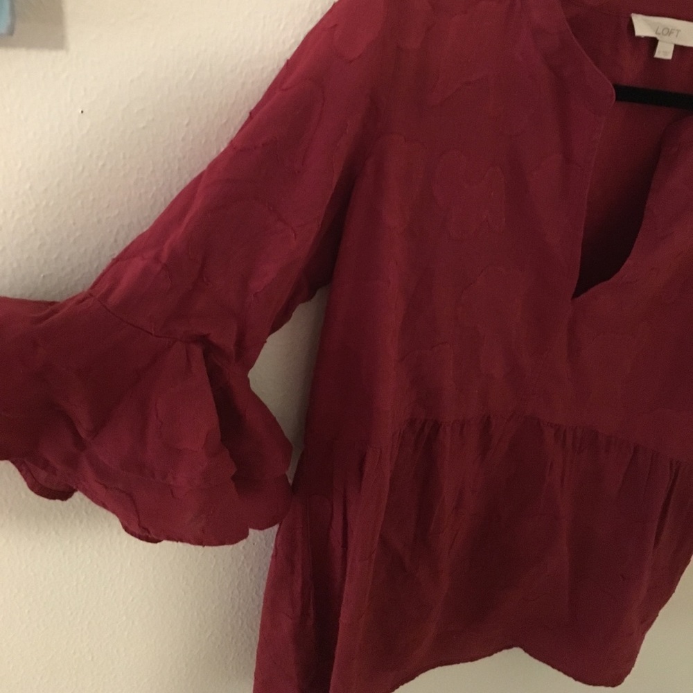 Bell Sleeved Maroon 3/4 Sleeve Top- LOFT
